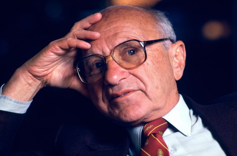 Milton Friedman (1912-2006) the 1976 American Nobel Laureate for Economic Sciences.  Photographed in San Francisco, CA, USA